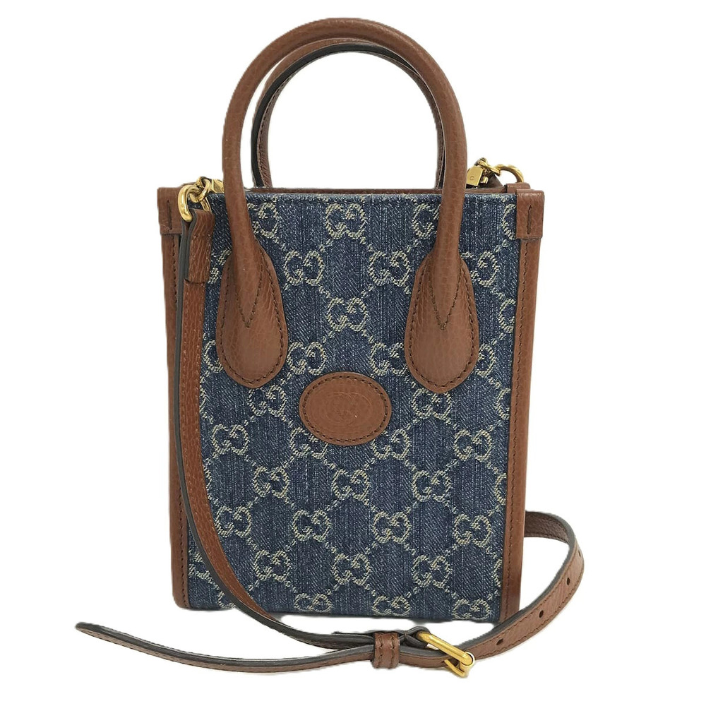 Gucci GG Denim Tote bag brown leather Interlocking G